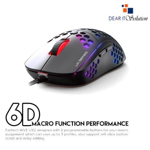 Fantech Hive UX2 6 Buttons 7 Mode USB RGB Gaming Mouse Black